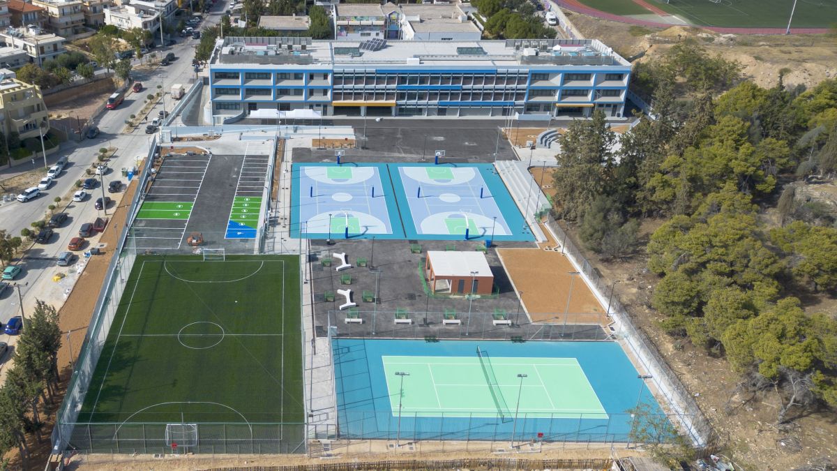 Aerial view of a sports and recreation complex